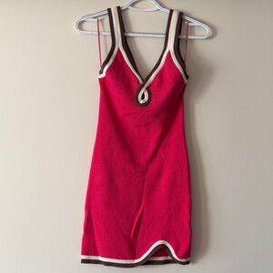 Free People Red Mini Dress with Brown Trim